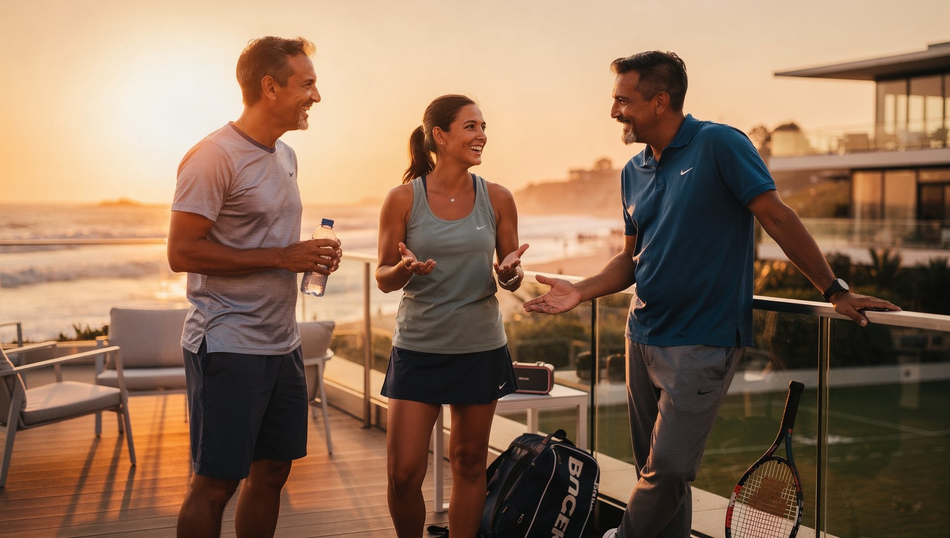 Beach club gathering after an active afternoon